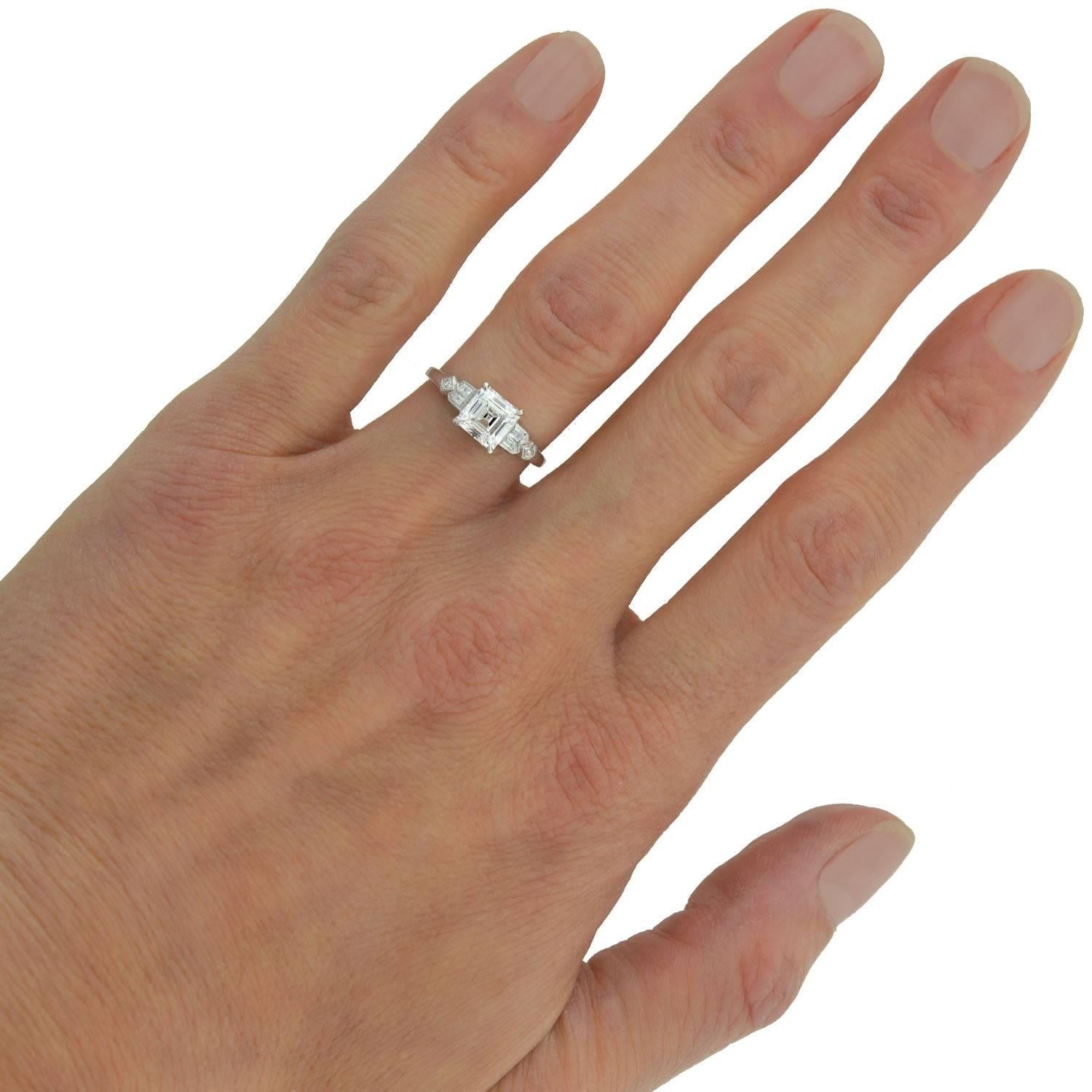 Retro GIA Certified 1.39 Carat Square Emerald Cut Diamond Engagement Ring 1