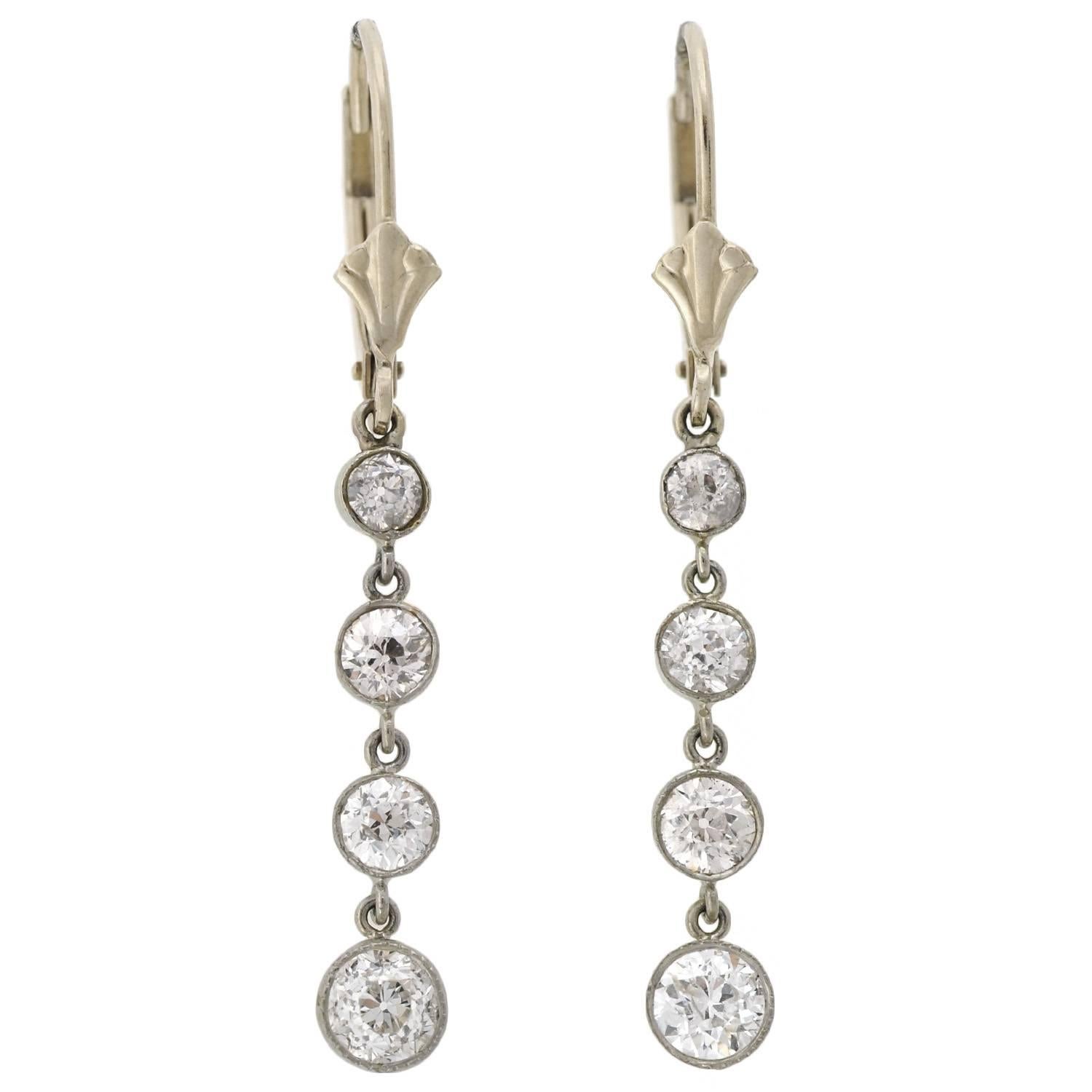 Edwardian 2.35 Total Carat Multi Diamond Drop Earrings