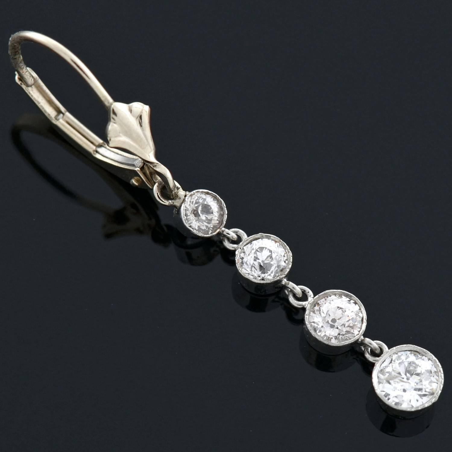 Edwardian 2.35 Total Carat Multi Diamond Drop Earrings 1