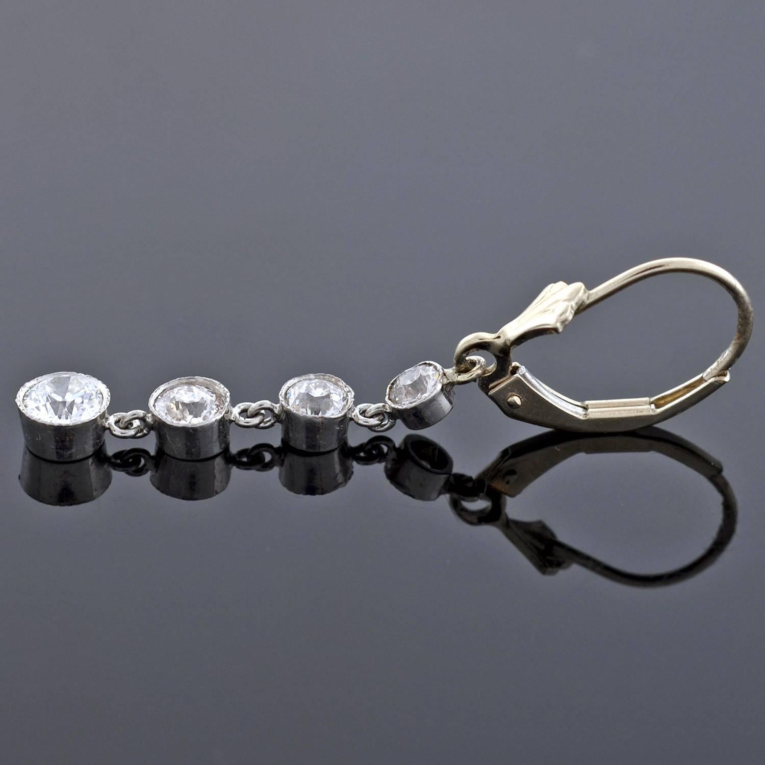 Edwardian 2.35 Total Carat Multi Diamond Drop Earrings 3