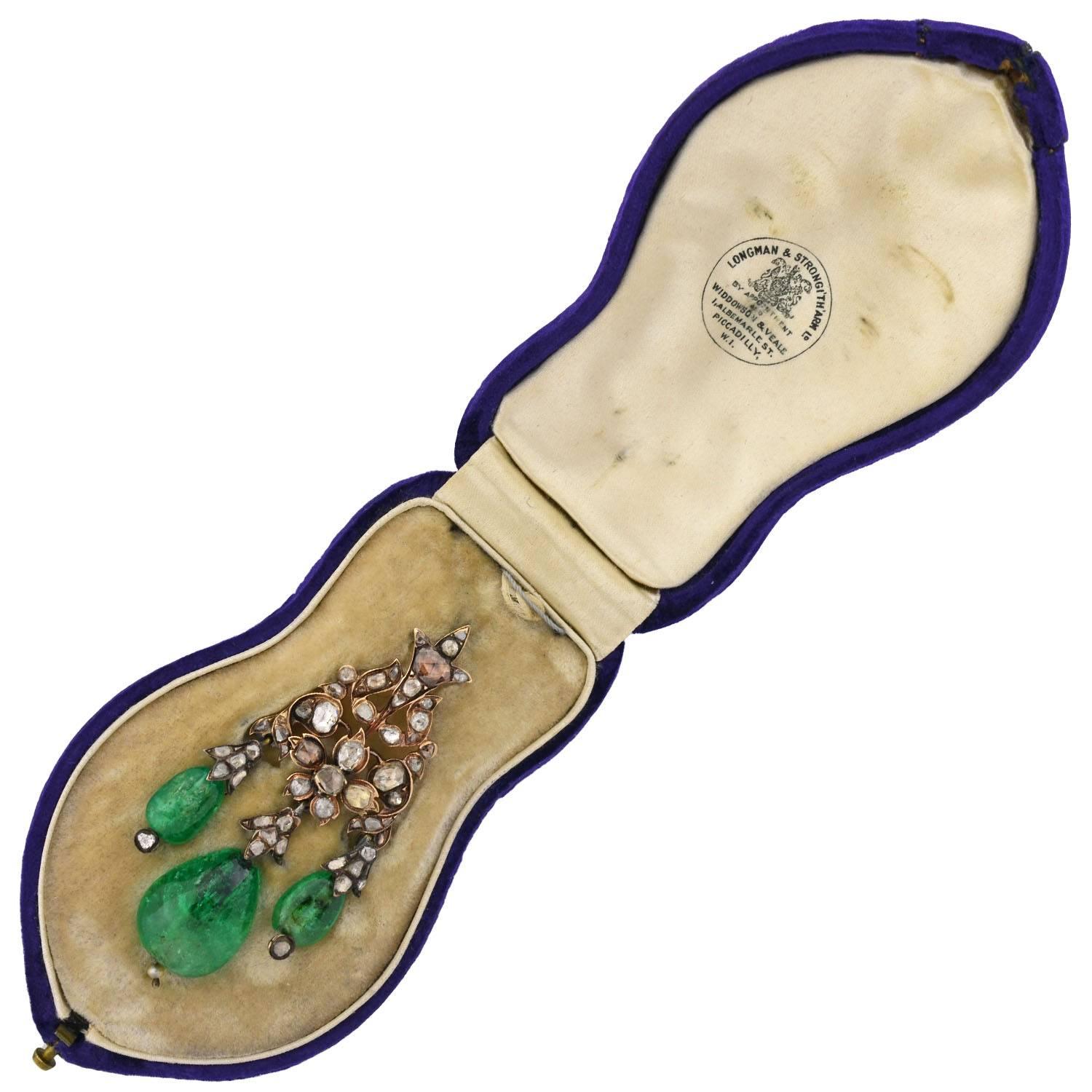 Exceptional Early Victorian Emerald, Diamond and Pearl Pendant in Original Box 2