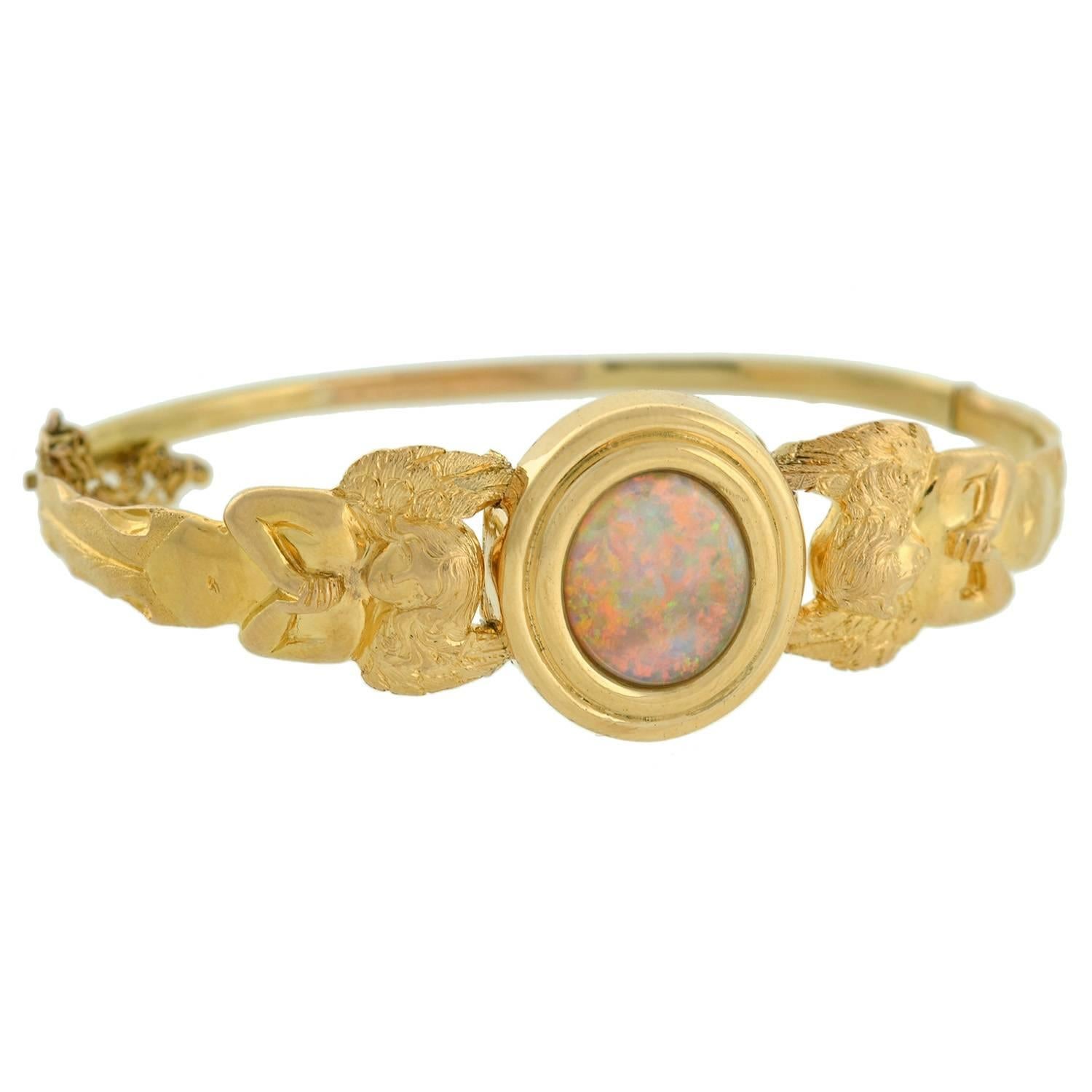 Art Nouveau Angel Motif Opal Bracelet