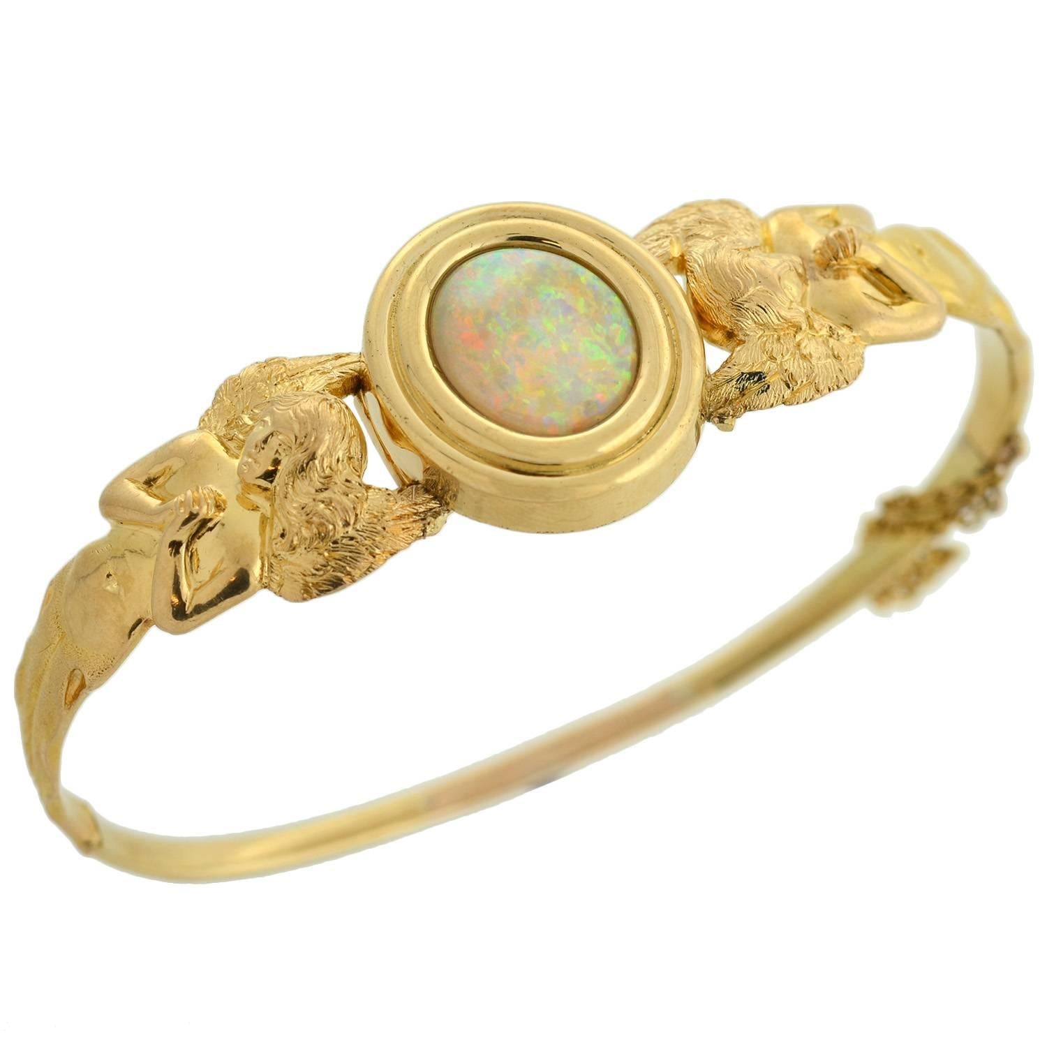 Art Nouveau Angel Motif Opal Bracelet 2