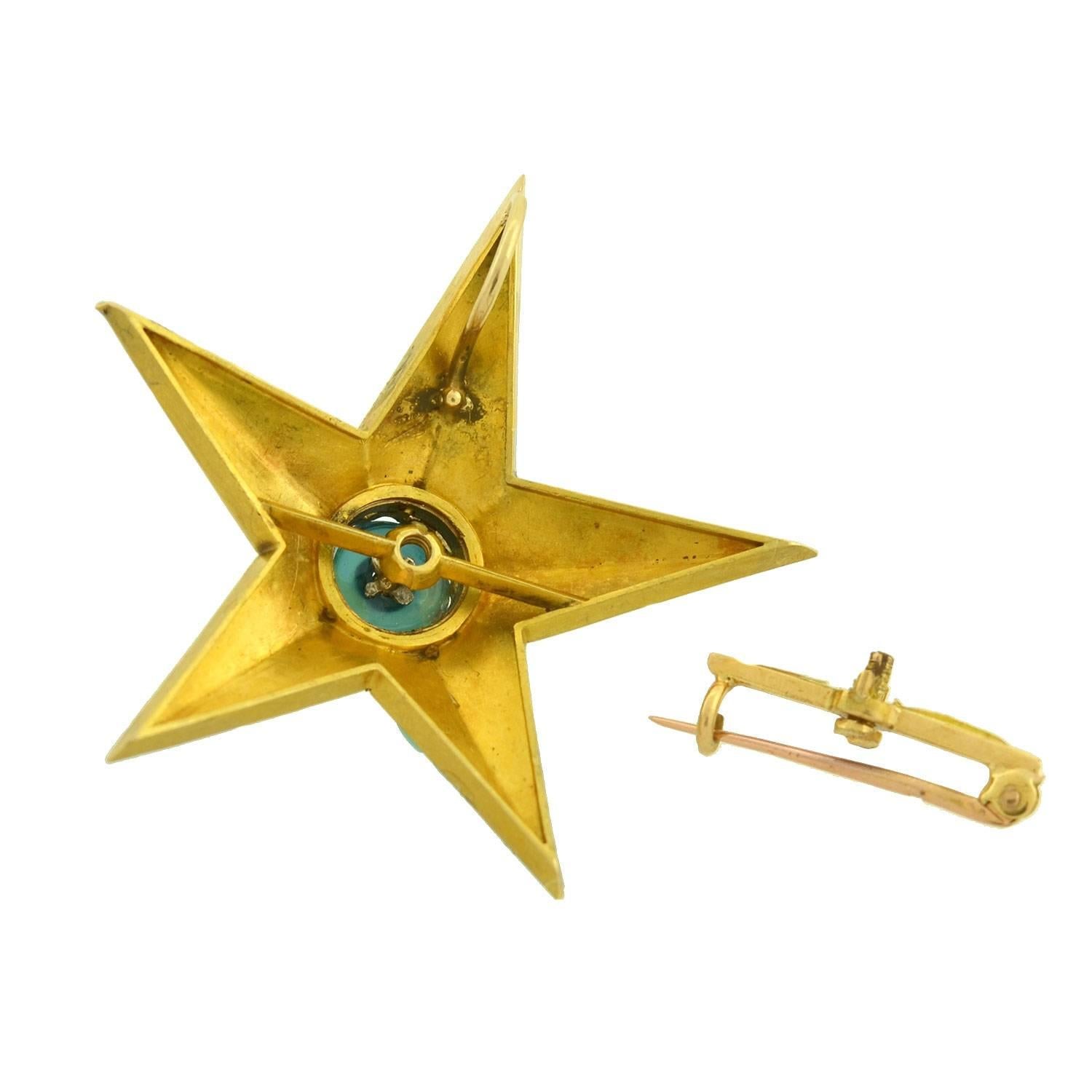 Victorian Tourmaline, Diamond, Calibrated Turquoise Starburst Pin Pendant 1