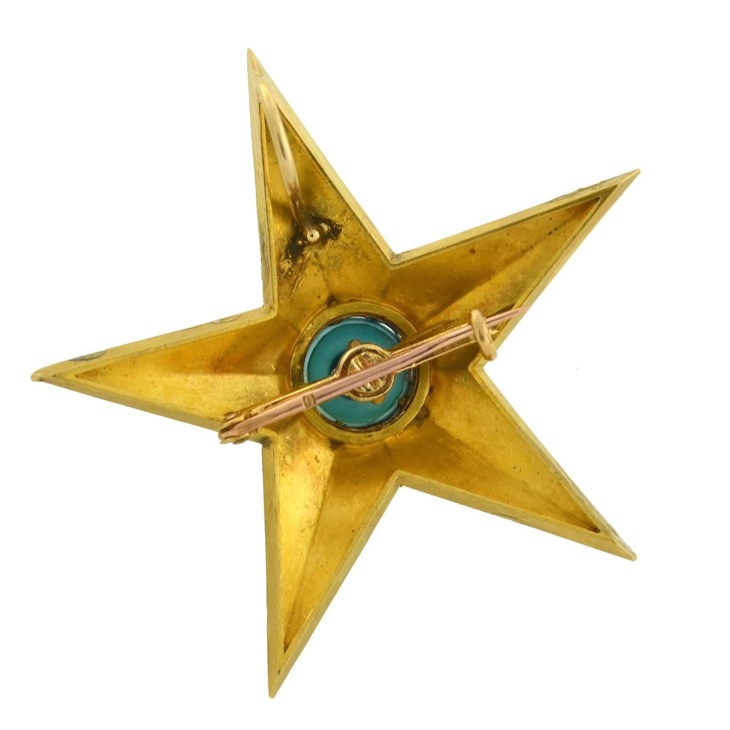 Women's Victorian Tourmaline, Diamond, Calibrated Turquoise Starburst Pin Pendant