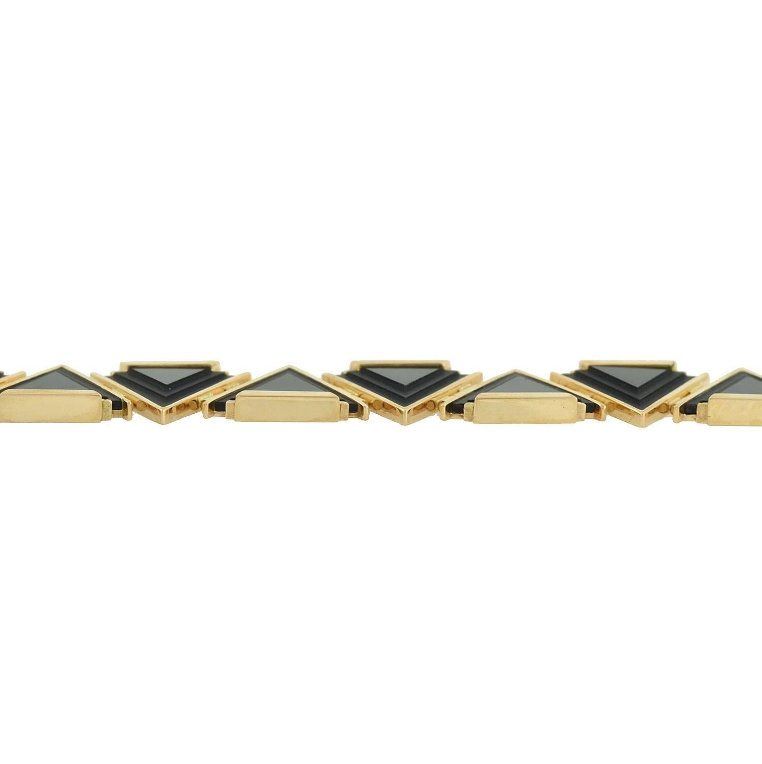 Women's Early Retro Triangular Onyx Link Bracelet