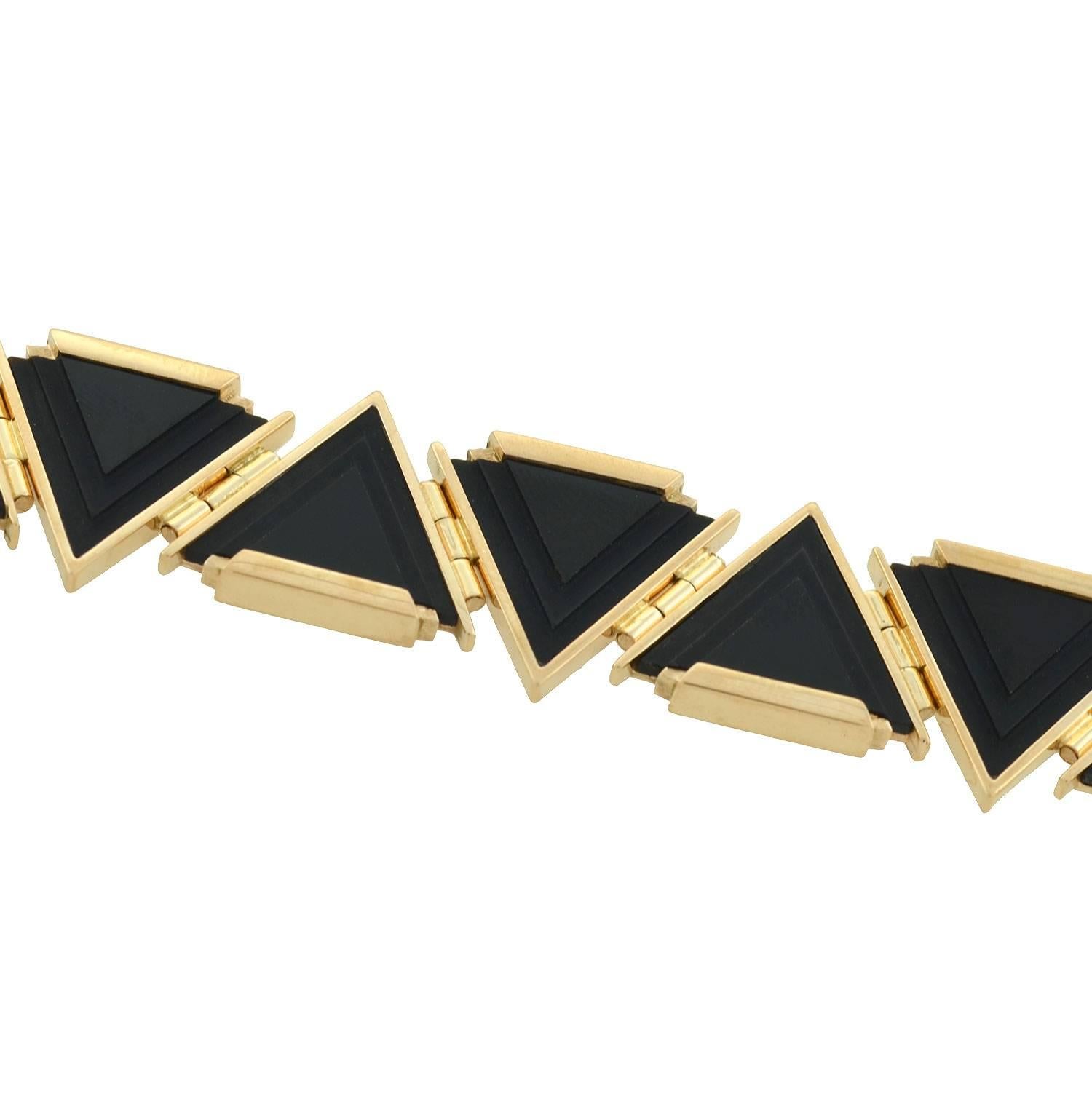 Early Retro Triangular Onyx Link Bracelet In Excellent Condition In Narberth, PA