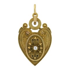 Victorian Substantial Diamond Etruscan Gold Heart Locket Pendant