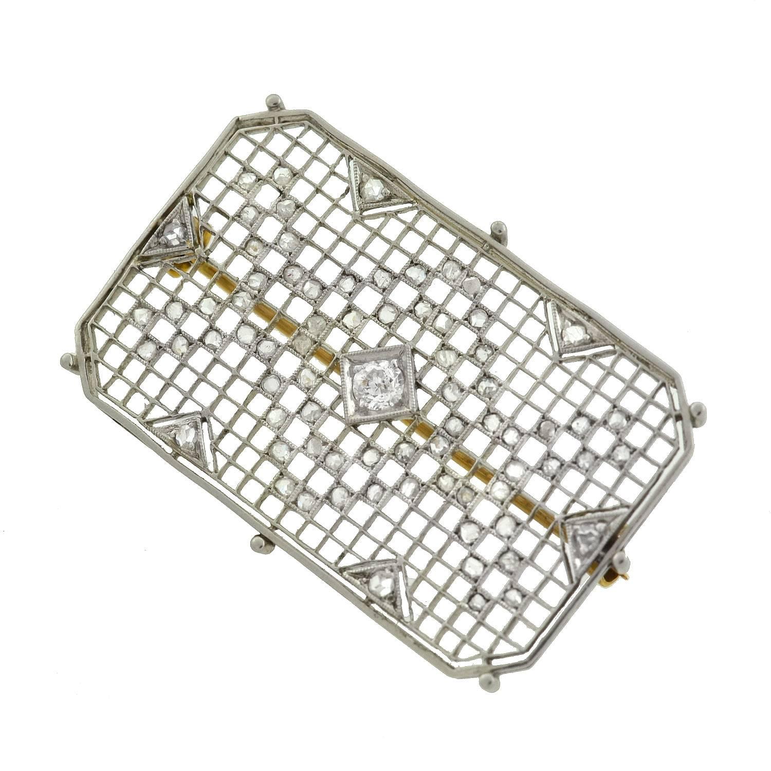 Anstecknadel mit gemustertem Kreuzstich aus der viktorianischen Diamantzeit (Edwardian) im Angebot
