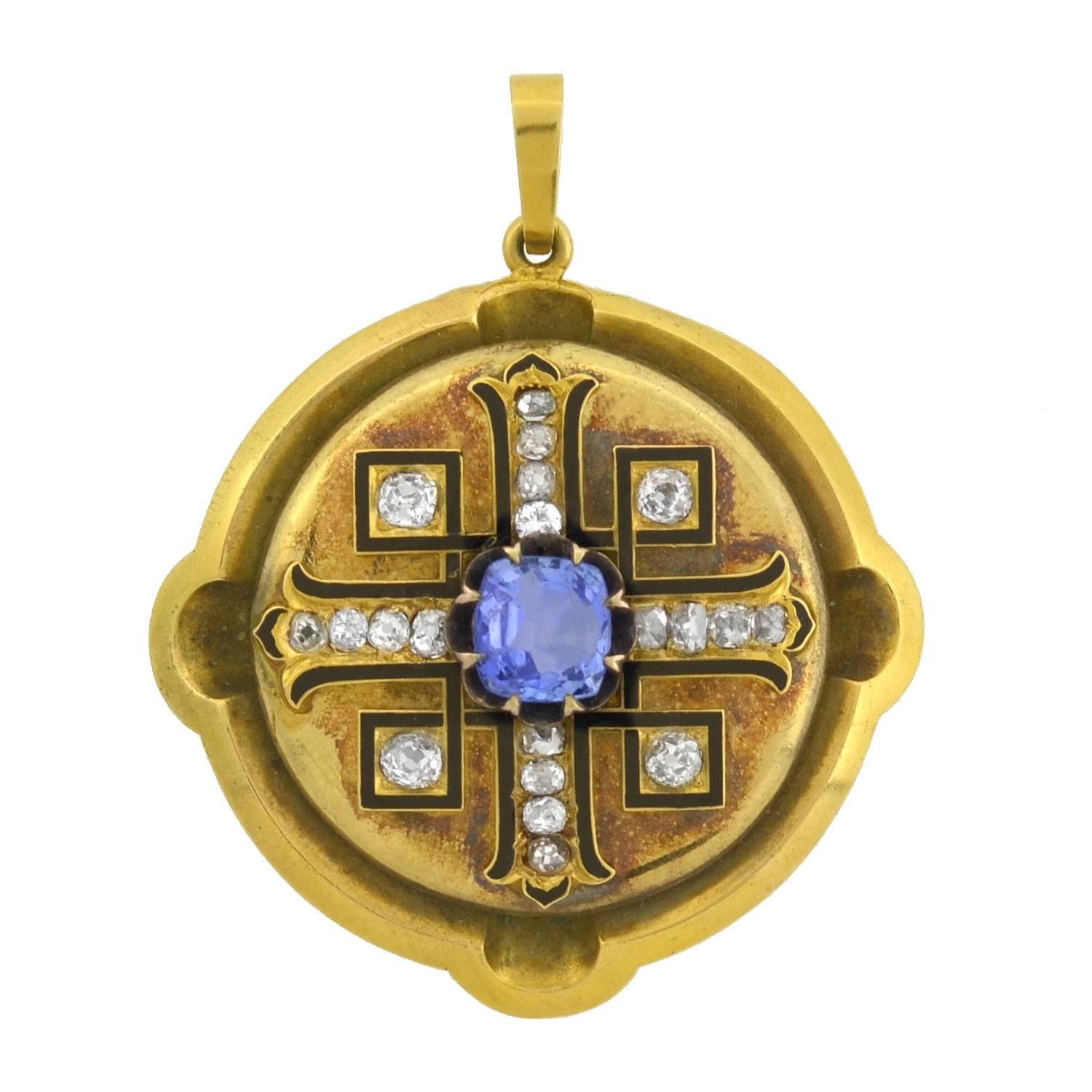 Victorian Sapphire Diamond Maltese Cross Pendant