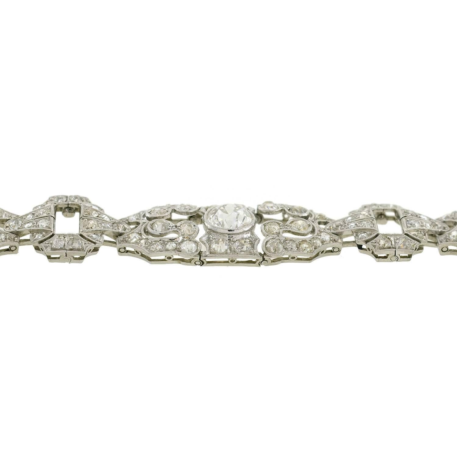 Women's Art Deco 11.50 Total Carat Diamond Fancy Link Platinum Bracelet
