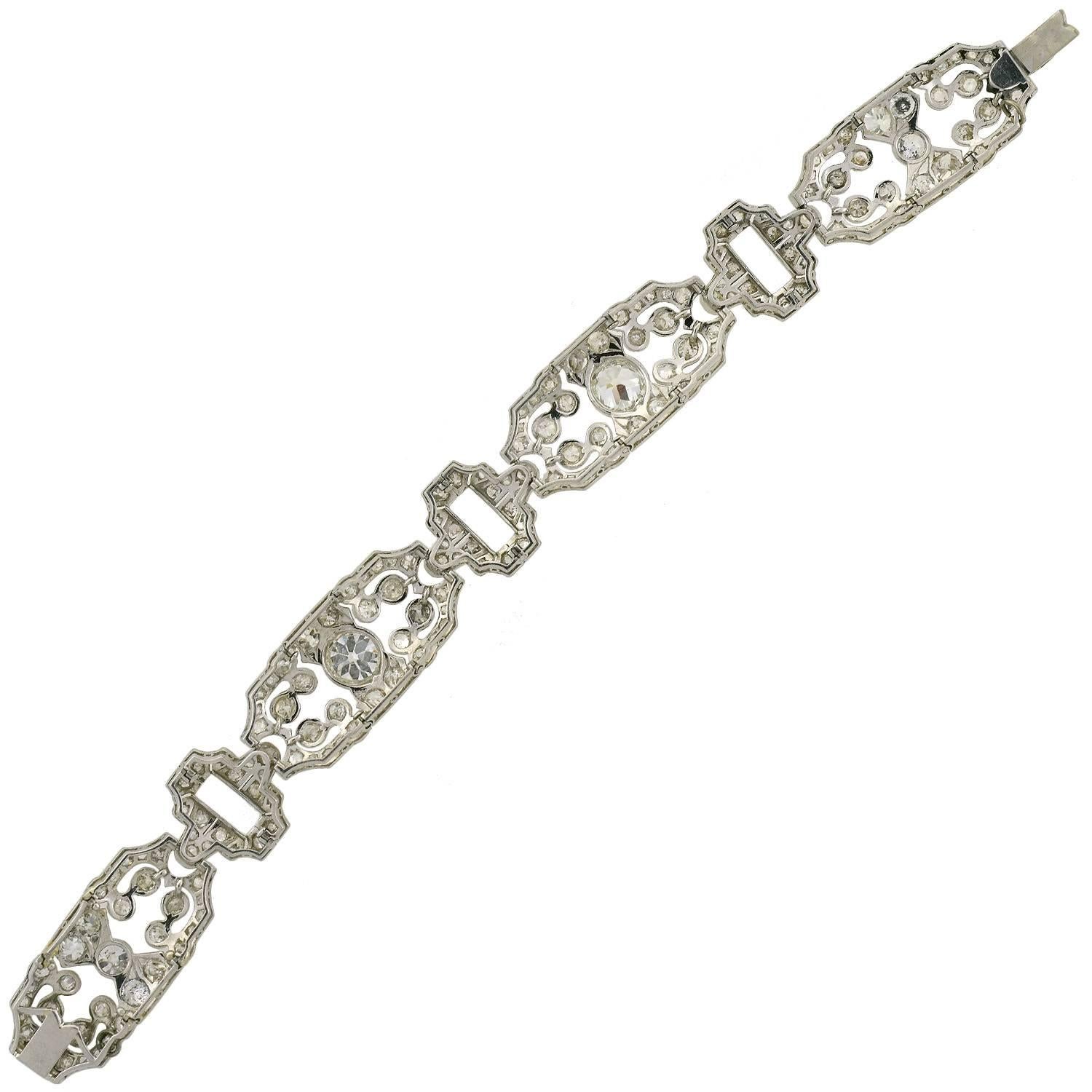 Art Deco 11.50 Total Carat Diamond Fancy Link Platinum Bracelet 2