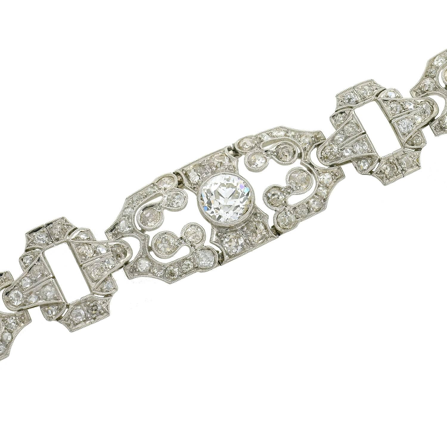 Art Deco 11.50 Total Carat Diamond Fancy Link Platinum Bracelet 1