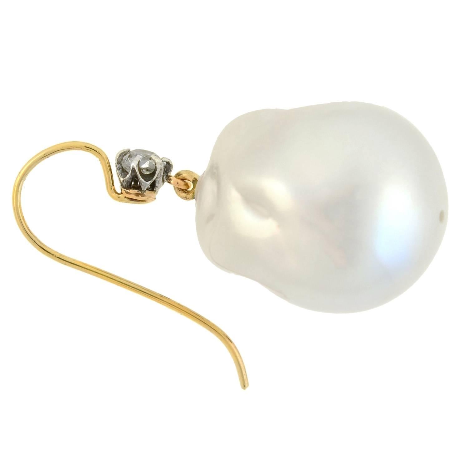 Women's or Men's Late Victorian South Sea Pearl Diamond Earrings