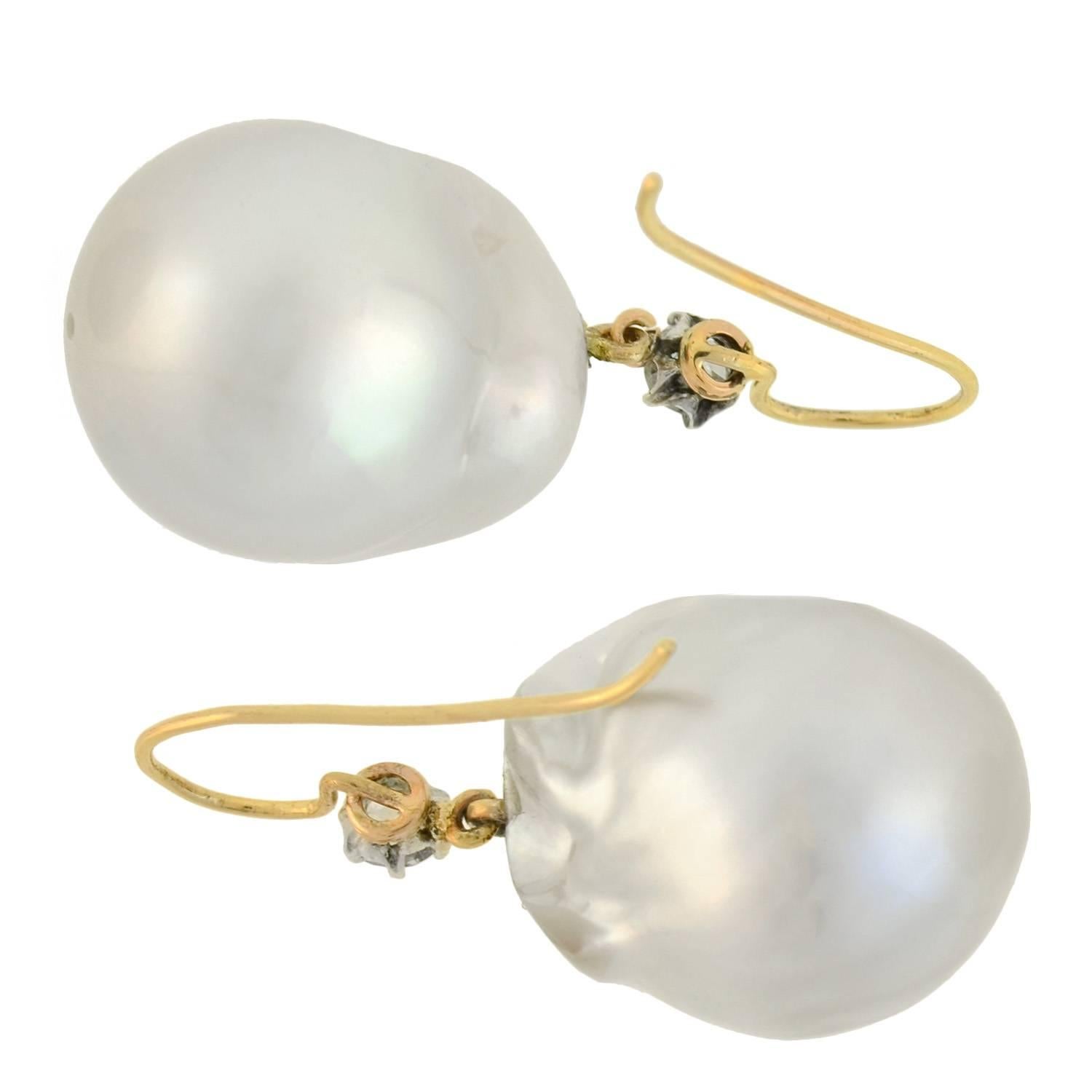 Late Victorian South Sea Pearl Diamond Earrings 2