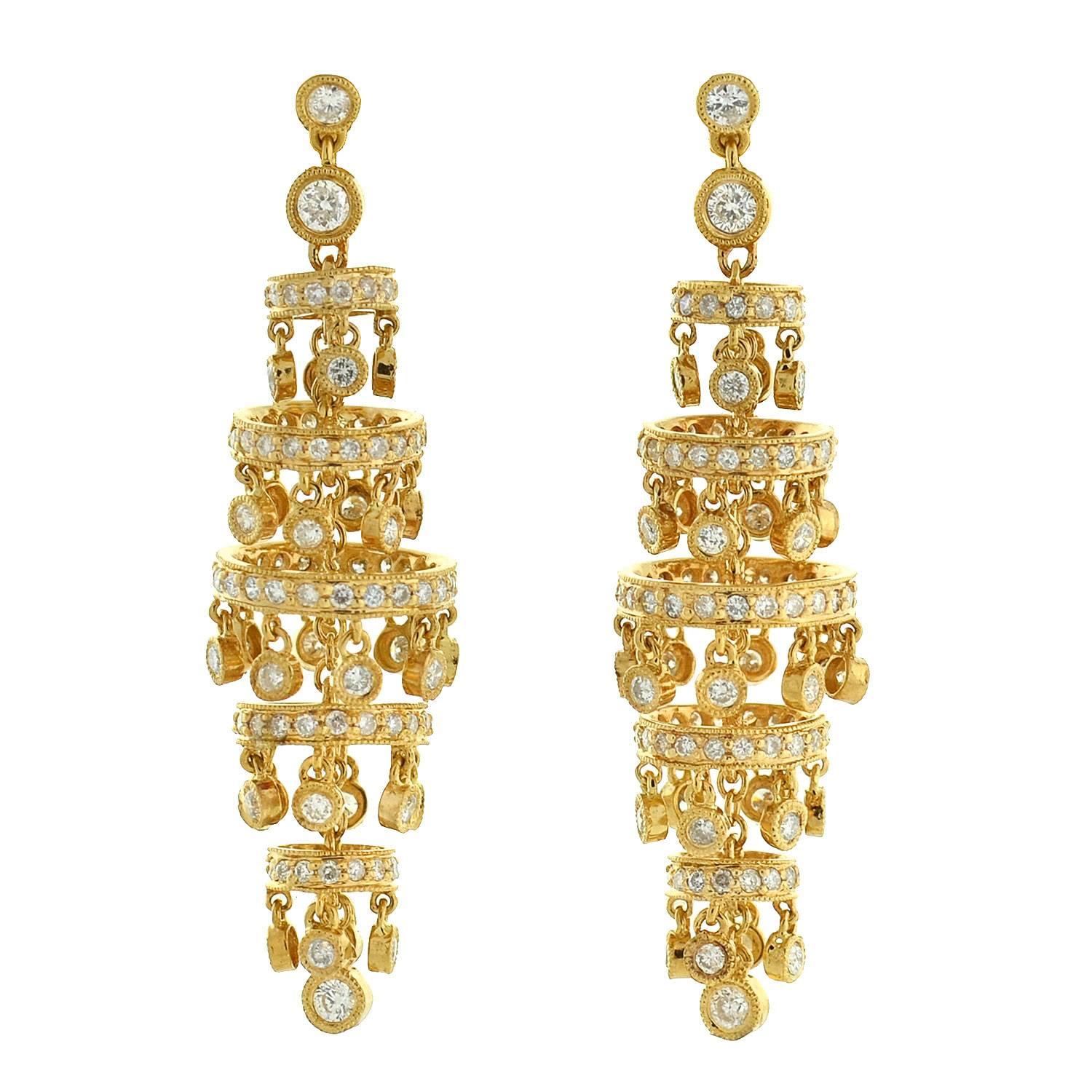 Contemporary Diamond Gold Chandelier Earrings