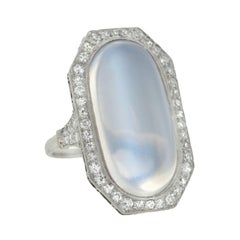 Antique Edwardian 10 Carat Moonstone Diamond Platinum Cocktail Ring