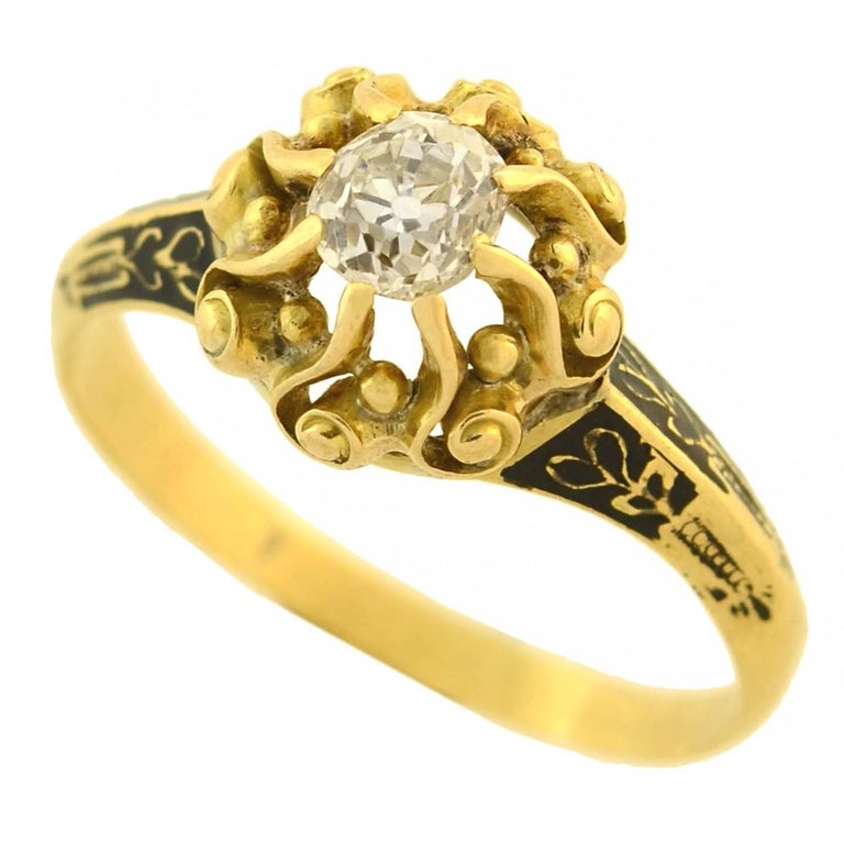 Georgian Enameled 0.60 Carat Diamond Engagement Ring For ...