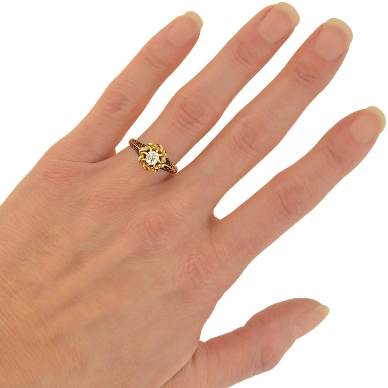 Georgian Enameled 0.60 Carat Diamond Engagement Ring For Sale 1