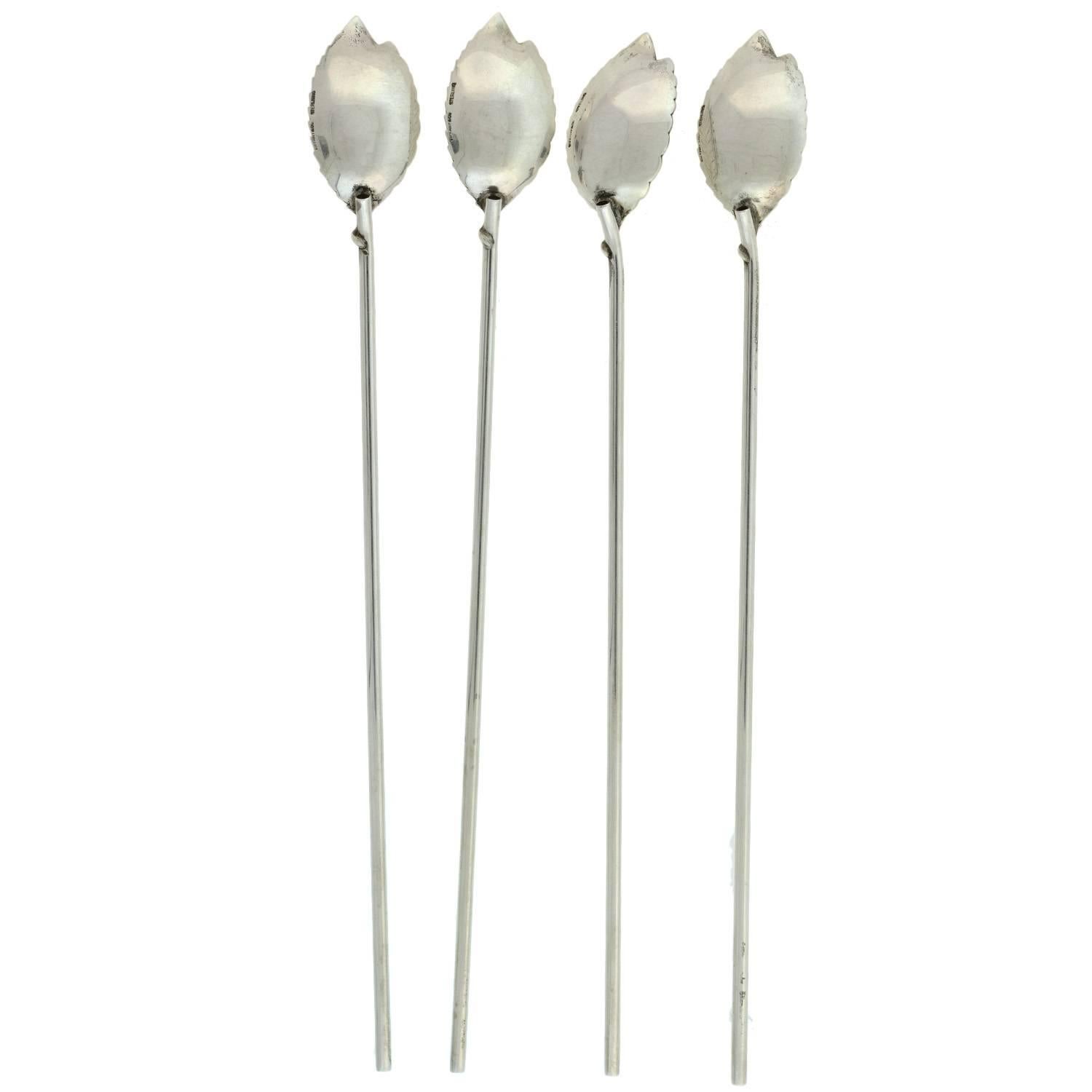 Tiffany & Co. Vintage Set of Four Sterling Silver Iced Tea Sipping Spoons In Excellent Condition In Narberth, PA