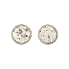 Antique Art Deco Martini-Set 2.26 Total Carats Old European Diamond Stud Earrings