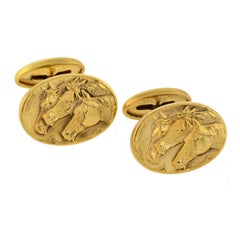 Late Victorian Photo Finish Multi Horse Motif Gold Cufflinks