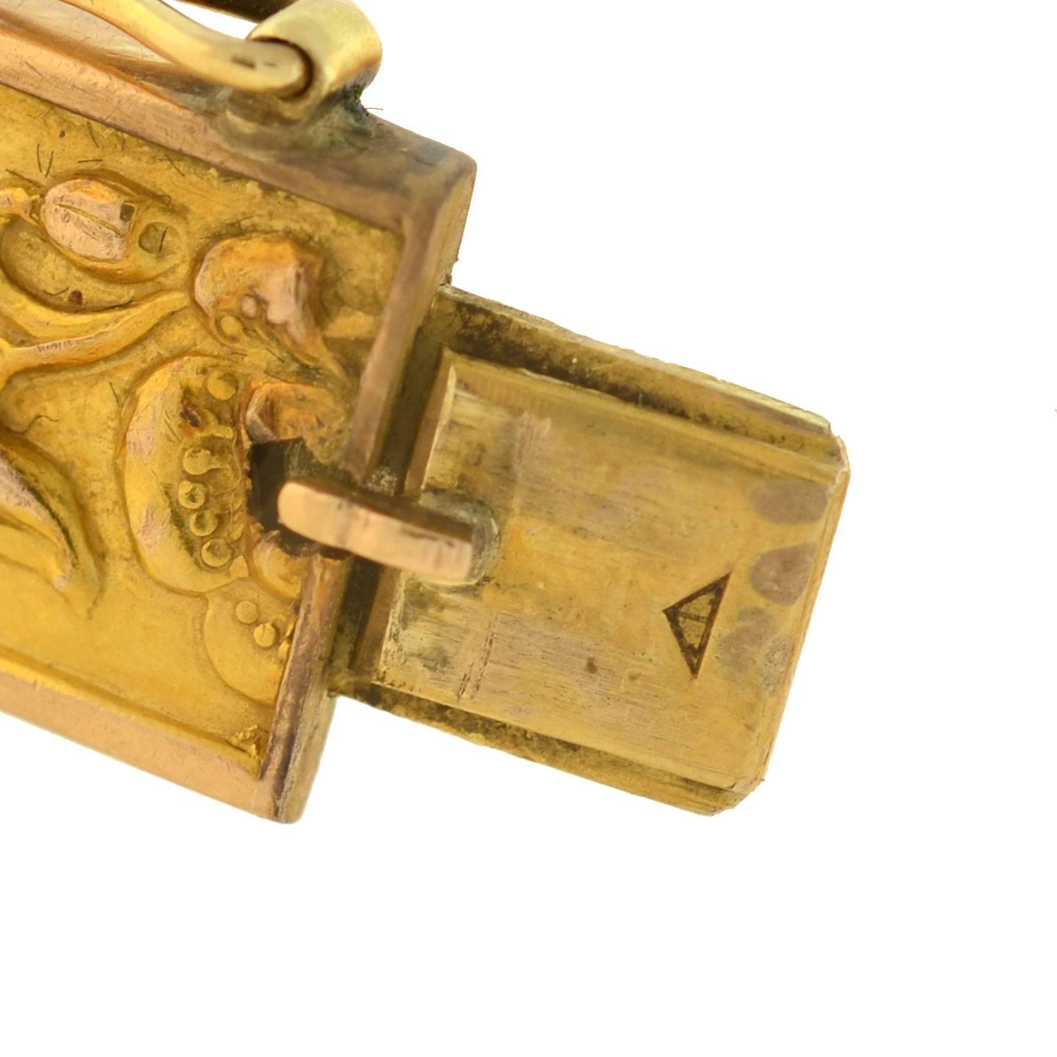 Art Nouveau Gold Repousse Bangle Bracelet With Floral Motif 1