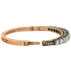 French Victorian Old Mine and Rose Cut Diamond Bangle Bracelet
