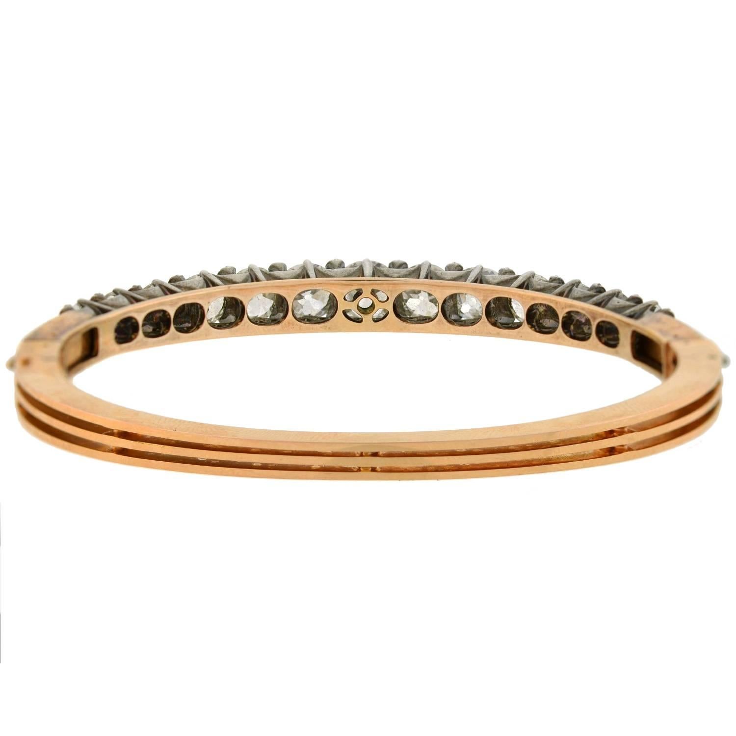 French Victorian Old Mine and Rose Cut Diamond Bangle Bracelet at ...