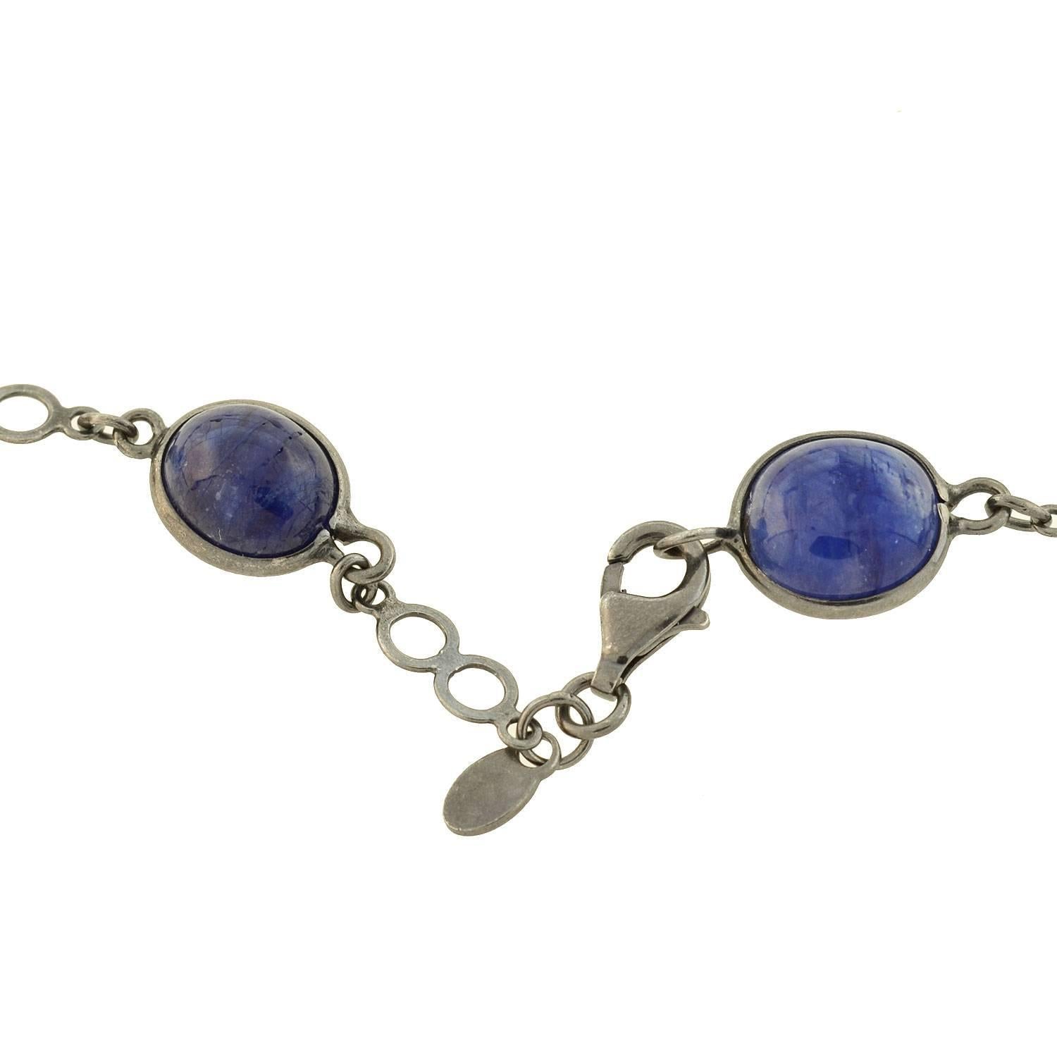 Women's Contemporary Cabochon Sapphire Link Chain Necklace