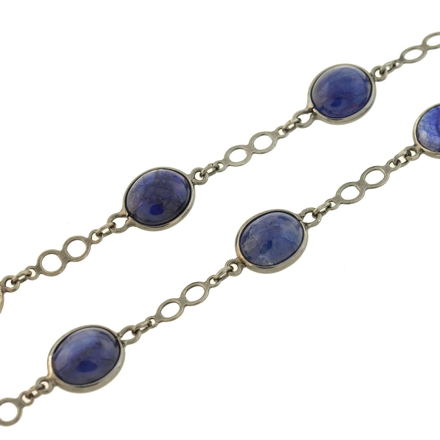 Contemporary Cabochon Sapphire Link Chain Necklace In Excellent Condition In Narberth, PA