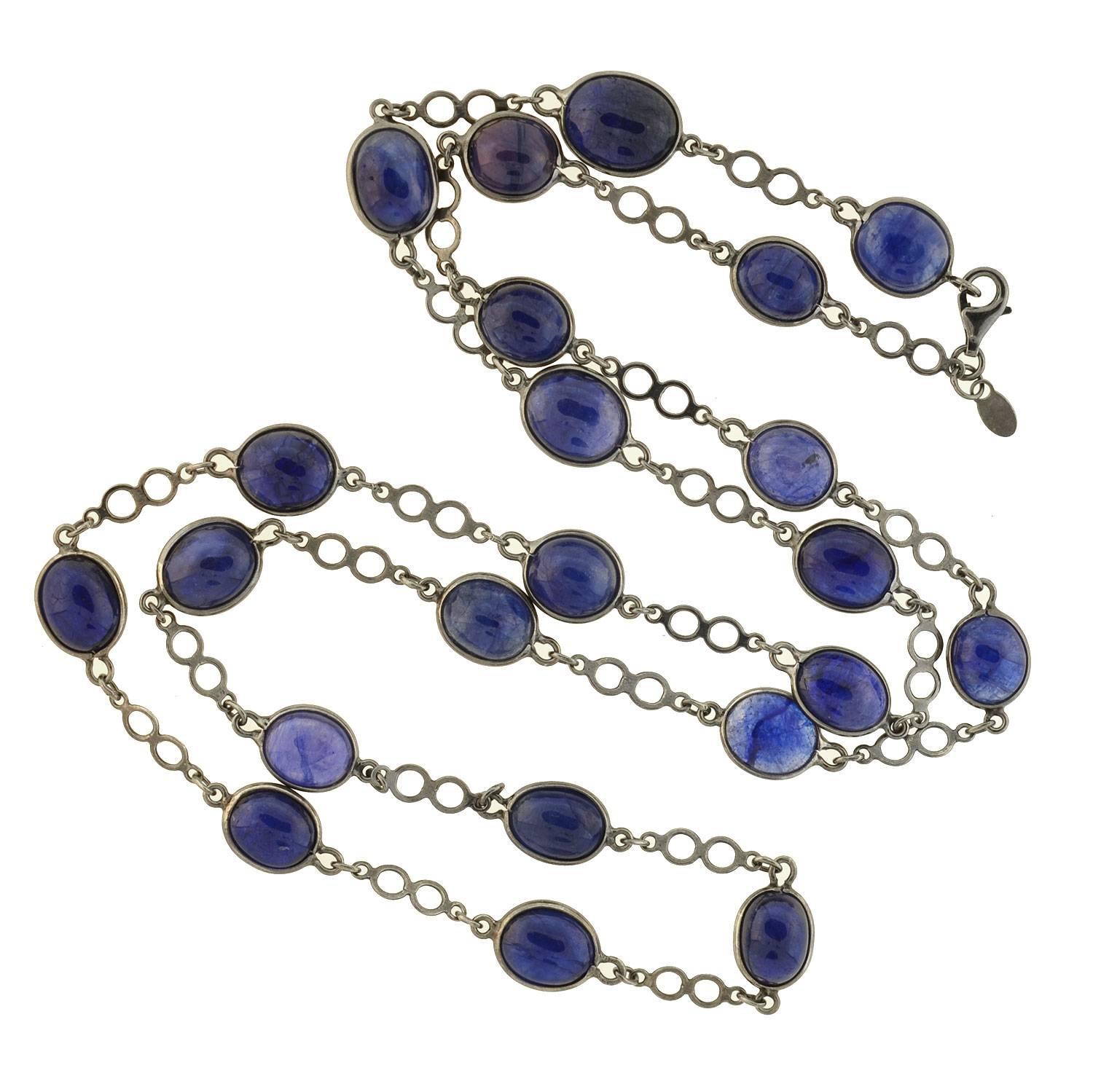 Contemporary Cabochon Sapphire Link Chain Necklace