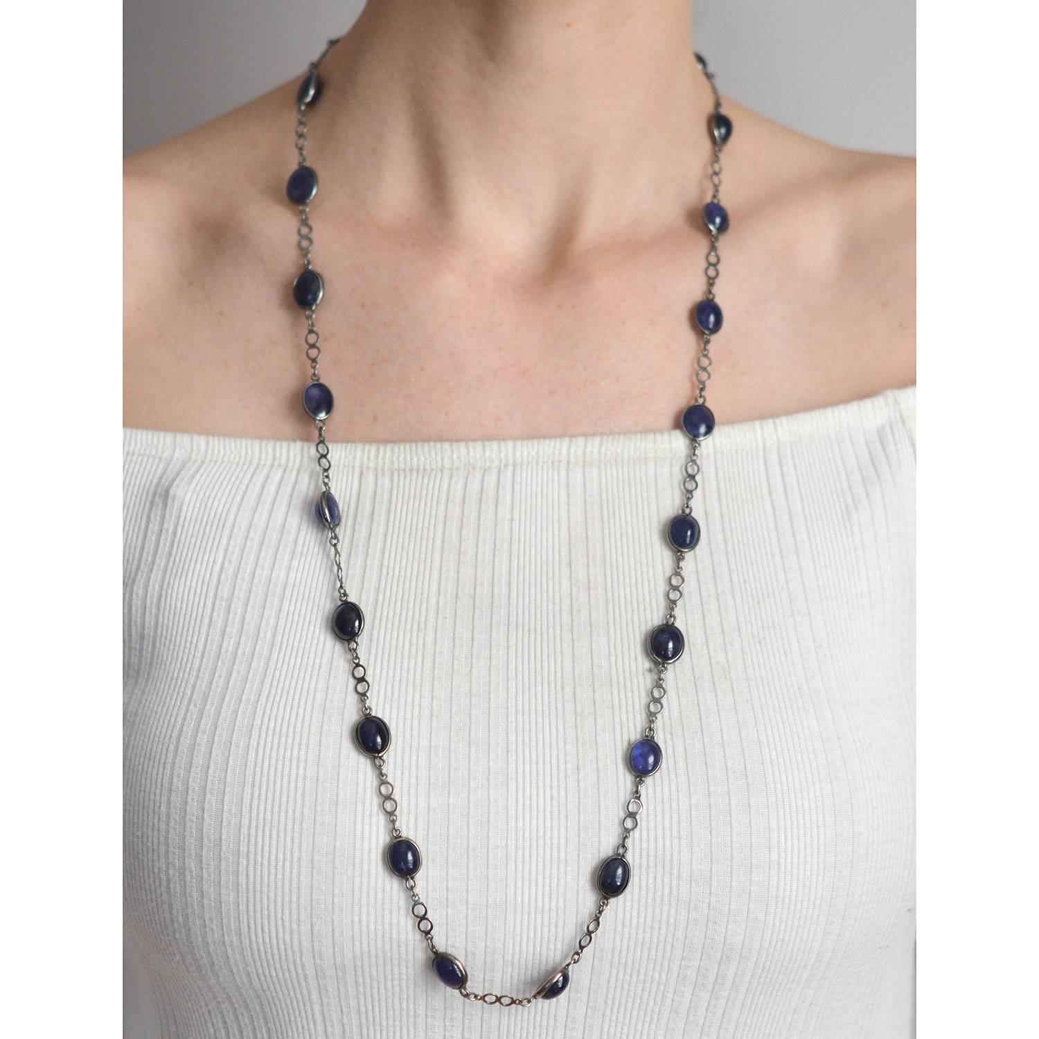 Contemporary Cabochon Sapphire Link Chain Necklace 2