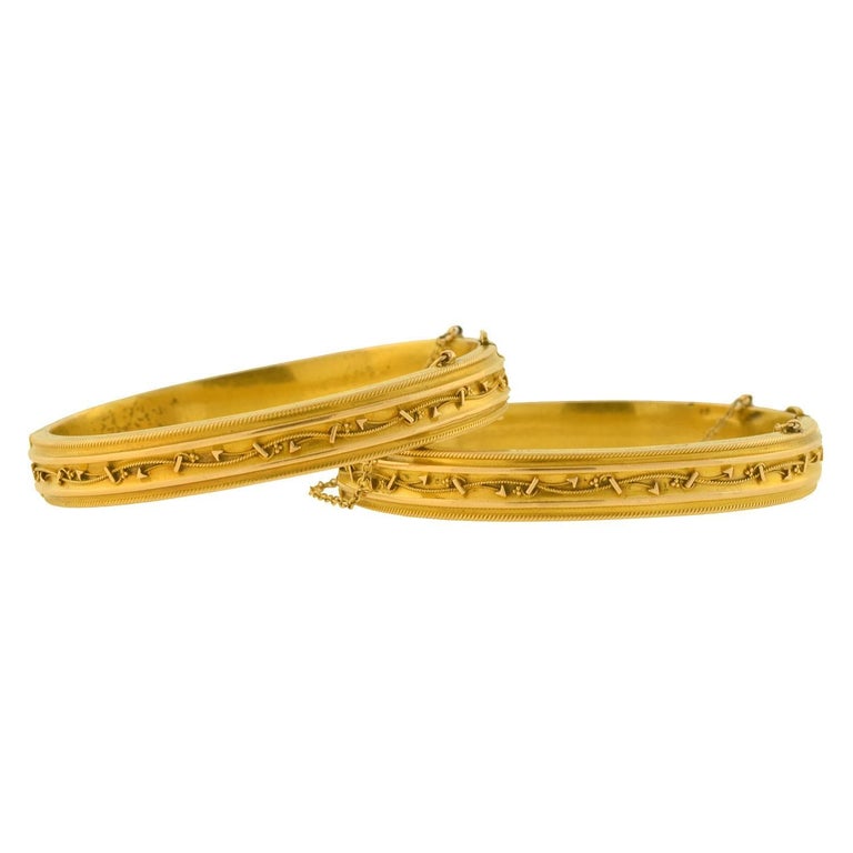 Late Victorian "Rope and Arrow" Gold Bangle Bracelet Wedding Set at 1stDibs