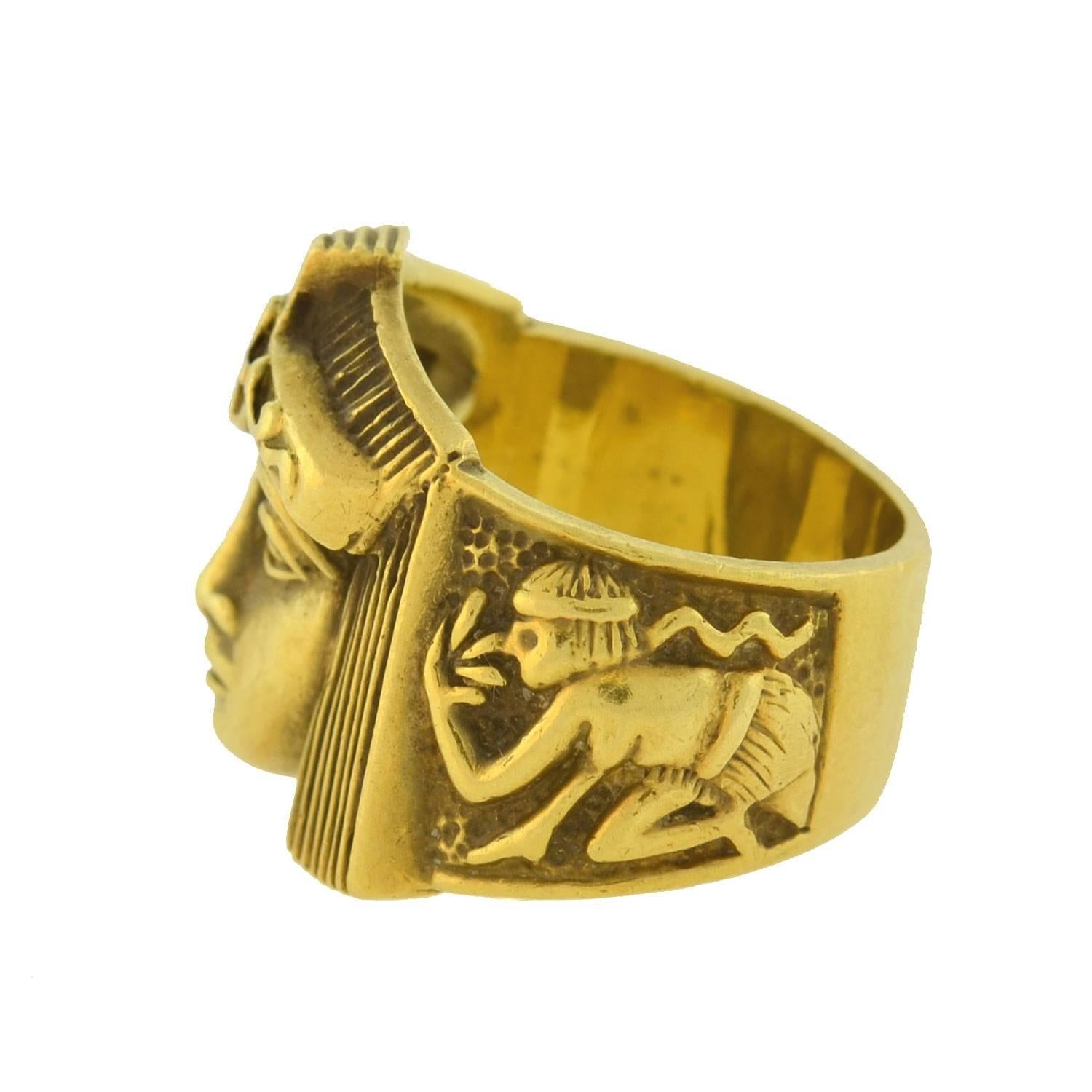 Vintage Sculptural Egyptian Revival Style Ring In Good Condition In Narberth, PA