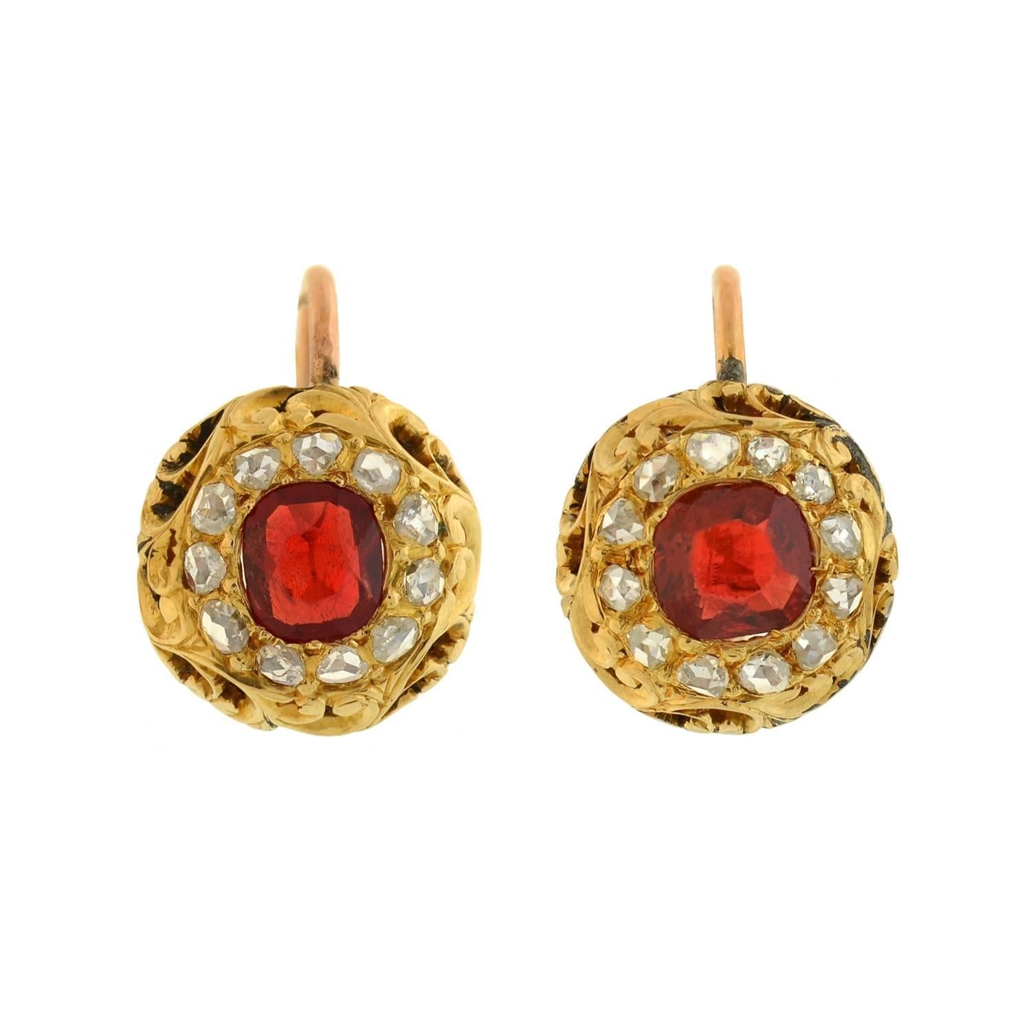 Victorian GIA Certified Natural Red Spinel Rose Cut Diamond Earrings