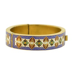 Late Victorian Enamelled Hinged Bangle Bracelet