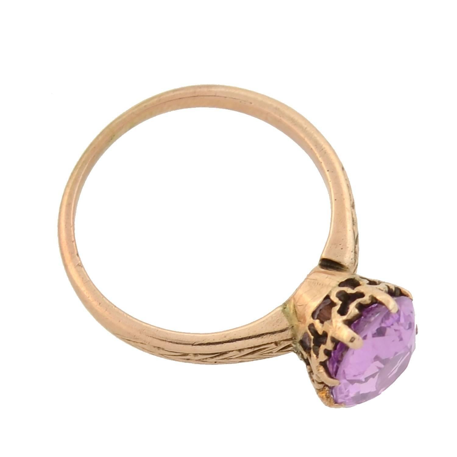 Victorian GIA Certified 3.00 Carat Natural Ceylon Pinkish Purple Sapphire Ring In Good Condition In Narberth, PA