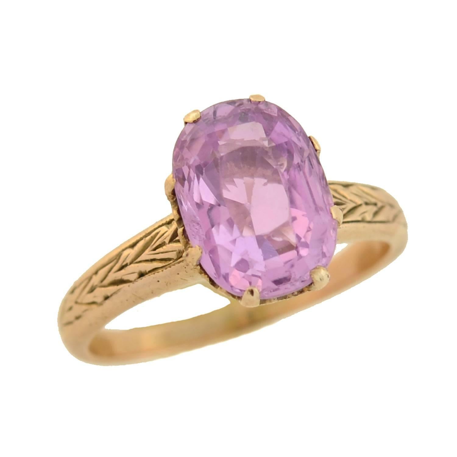 Women's Victorian GIA Certified 3.00 Carat Natural Ceylon Pinkish Purple Sapphire Ring