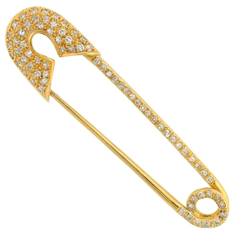 Tiffany and Co. Pave Diamond Gold Safety Pin Brooch For Sale at 1stDibs   tiffany safety pin, tiffany and co safety pin, safety pin earrings tiffany