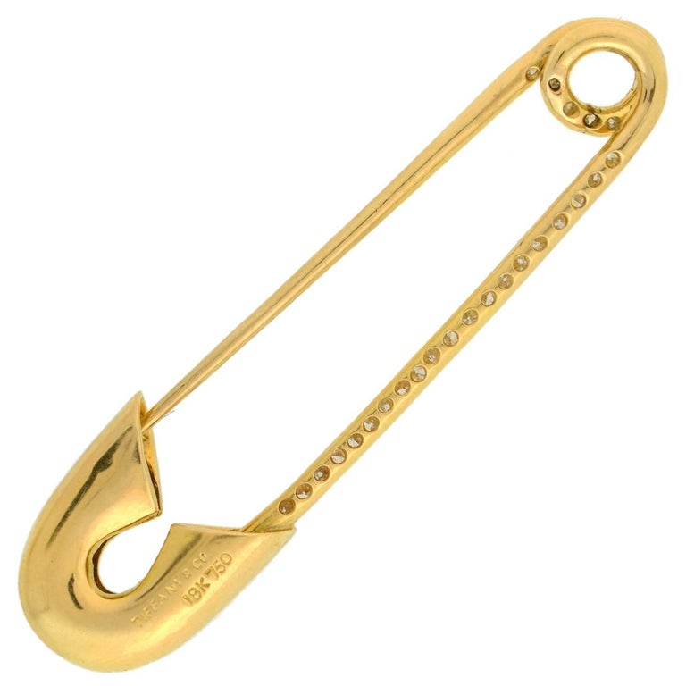Tiffany and Co. Pave Diamond Gold Safety Pin Brooch For Sale at 1stDibs