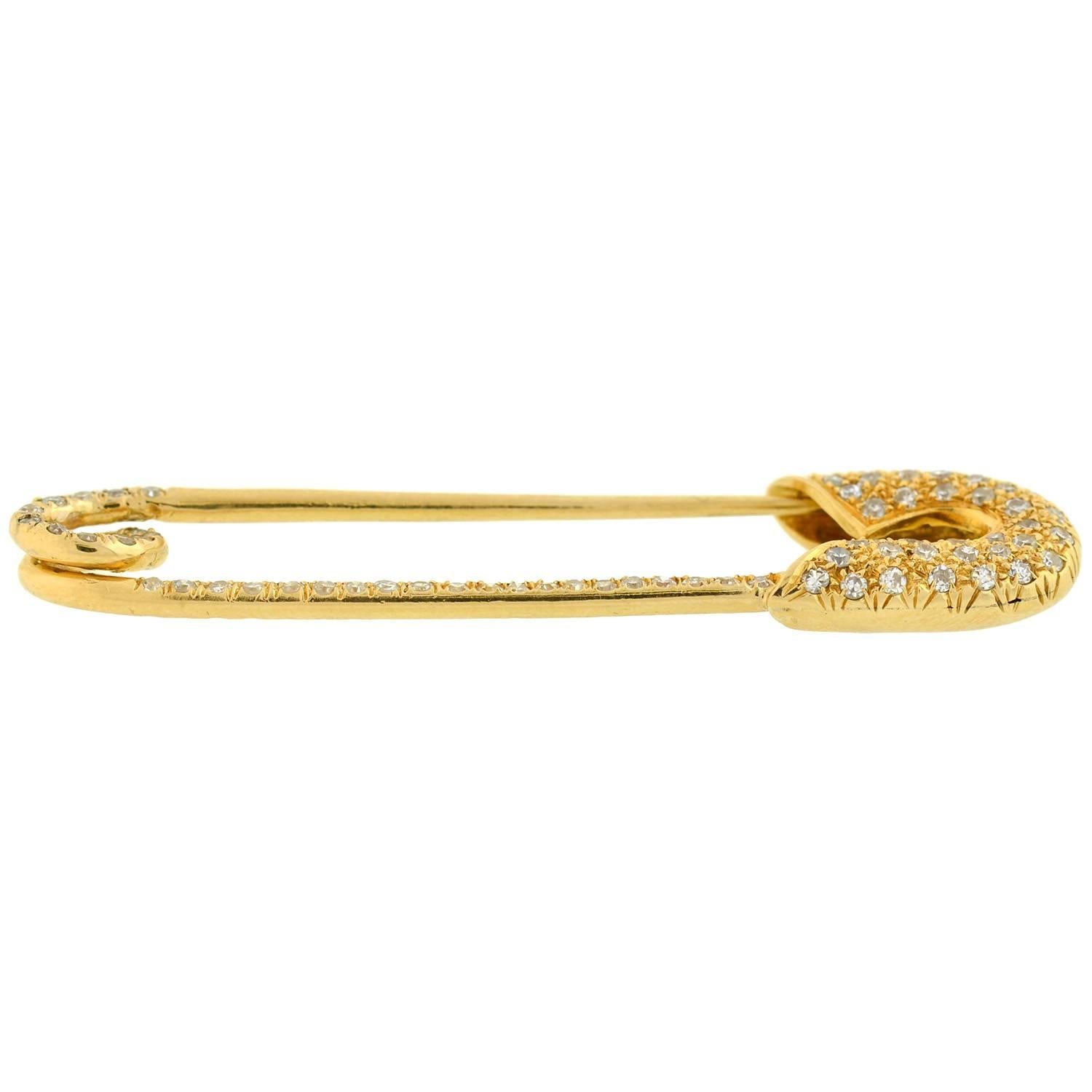 Tiffany & Co. Sicherheitsnadelbrosche aus Gold mit Diamanten in Pavéform im Zustand „Hervorragend“ im Angebot in Narberth, PA