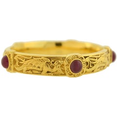 Riker Brothers Art Nouveau Cabochon Ruby Dragon Motif Bangle Bracelet