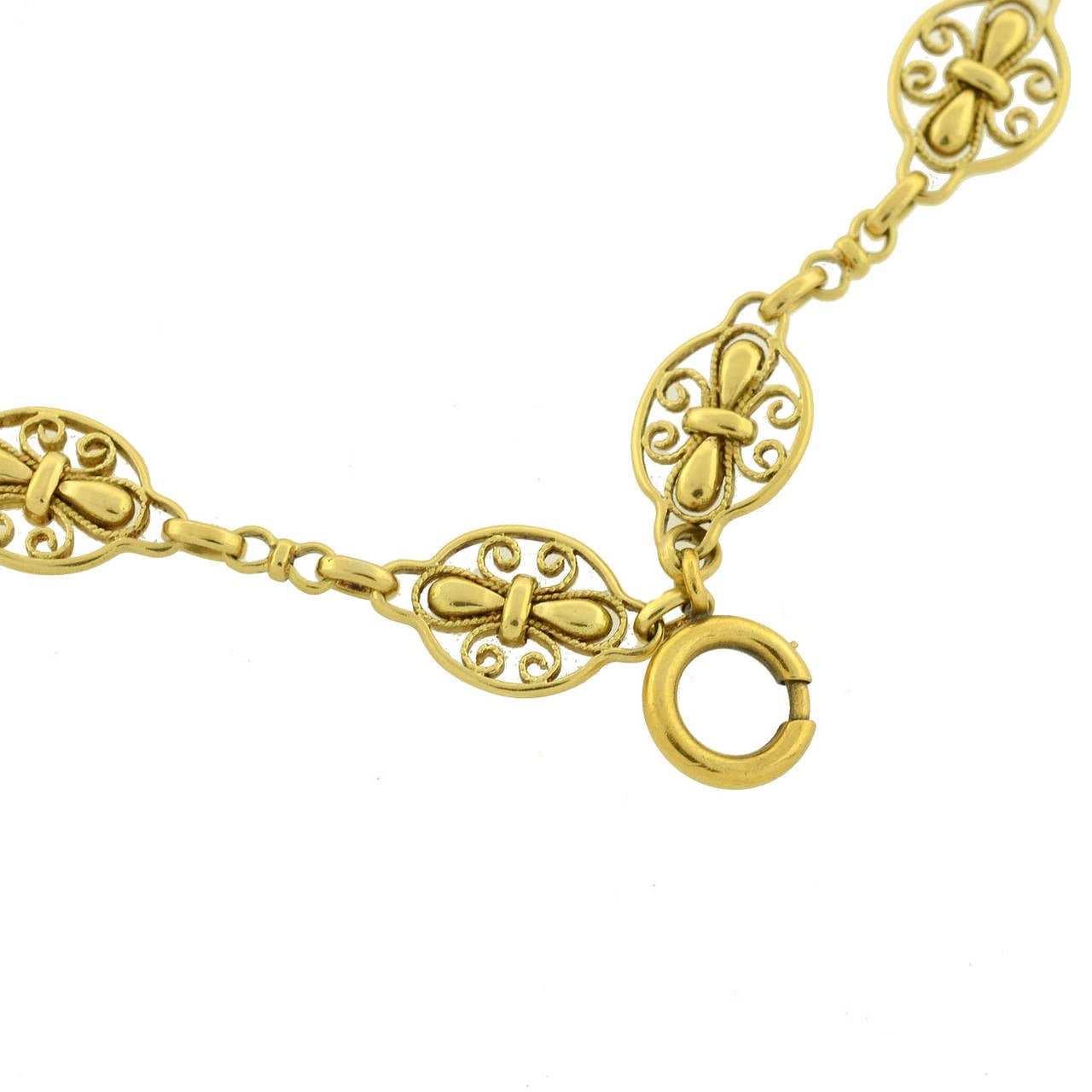 Women's Art Nouveau French Ornate Fleur de Lys Motif Gold Chain
