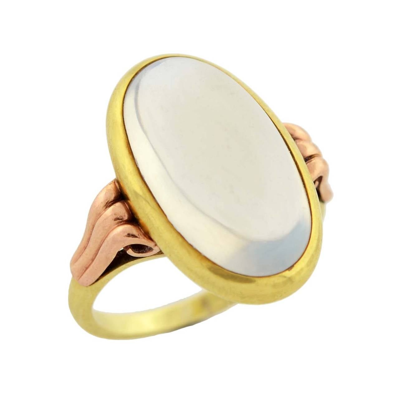 Art Nouveau Mixed Metals Moonstone Cabochon Ring 2