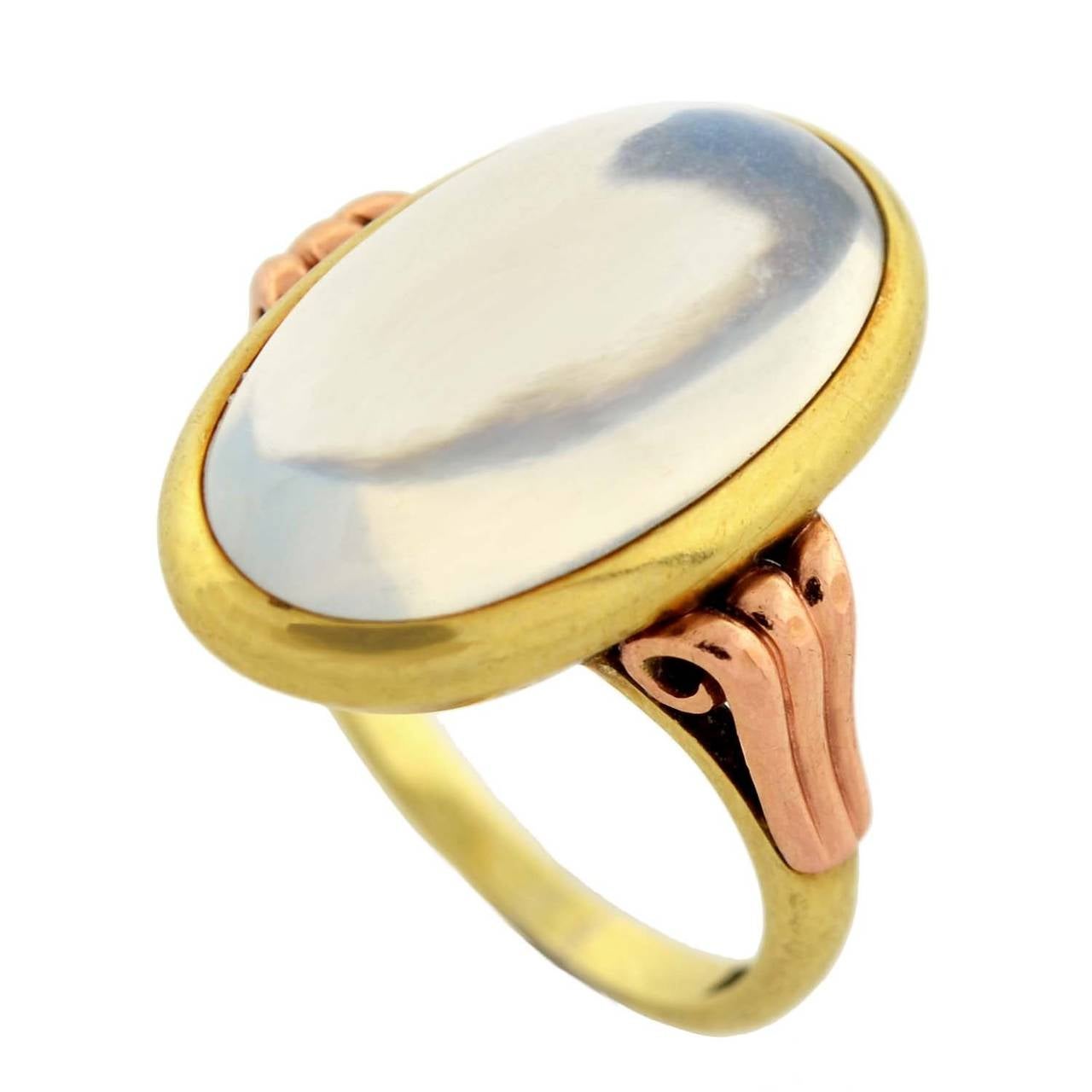Art Nouveau Mixed Metals Moonstone Cabochon Ring 1