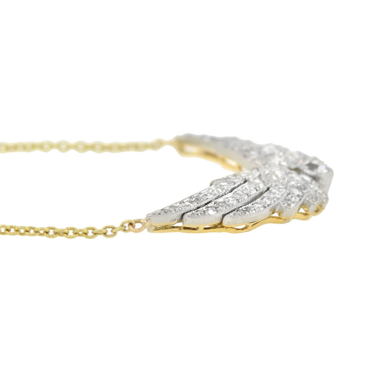 Women's Edwardian Diamond Platinum Gold Wing Necklace