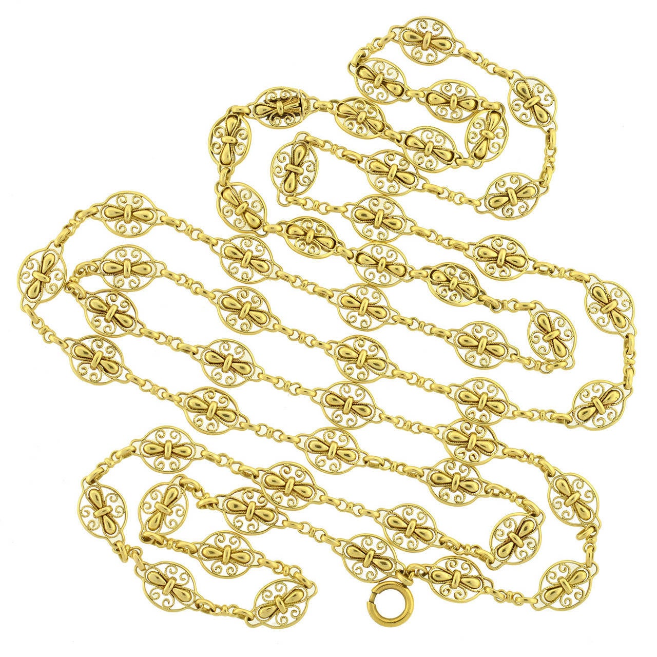 Art Nouveau French Ornate Fleur de Lys Motif Gold Chain
