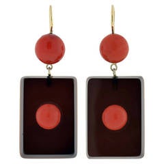 Art Deco Natural Coral 
Agate Earrings