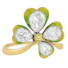 Antique Art Nouveau Diamond Enameled 4 Leaf Clover Ring 2.50ctw